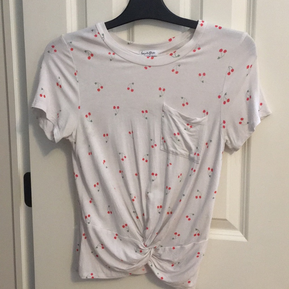 white t-shirt with cute cherry pattern